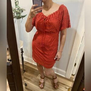 NEW Max Studio Lace Crochet Bohemian A-line orangish Red Mini Dress